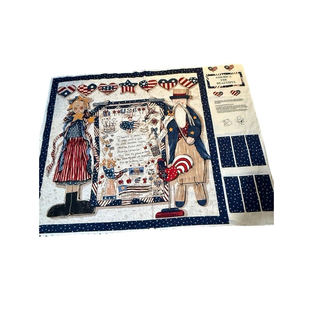 America The Beautiful Patriotic Quilt Wall Hanging Fabric Panel 46x36 Uncut